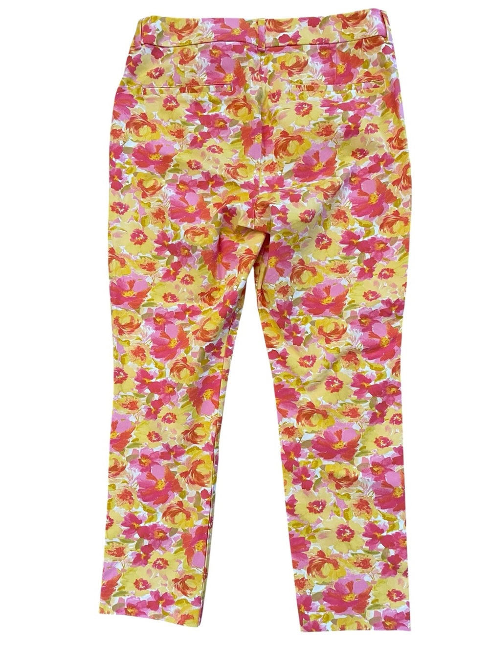 Old Navy Women's Pixie Skinny high Rise Ankle Pants. Yellow & Pink Floral Mix - Picture 3 of 7